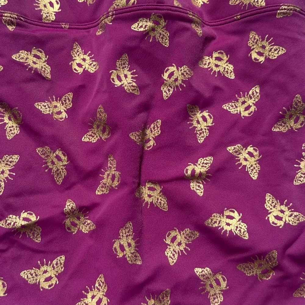 Lands End Kids Purple One Piece Swimsuit with Gold Embossed Bumble Bees Size 12